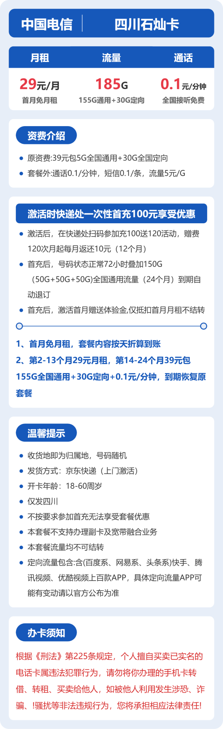 四川石灿卡29元包185G+0.1元/分钟详情图1