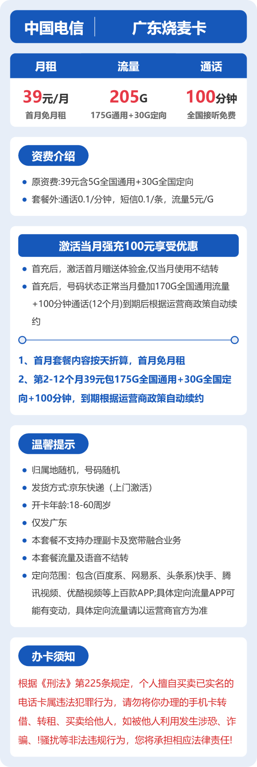 广东烧麦卡39元包205G+100分钟详情图1