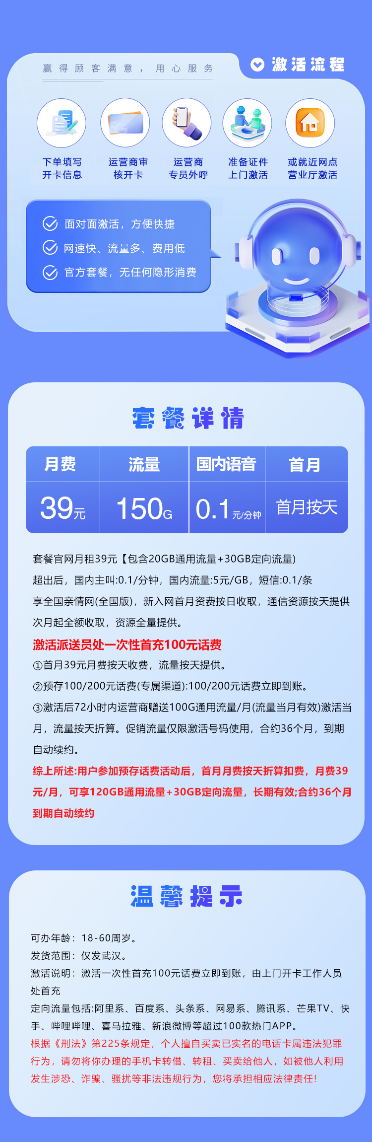 湖北移动专享卡【39元150G】【仅发武汉】详情图1