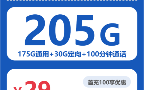 广东久迈卡29元包205G+100分钟套餐介绍