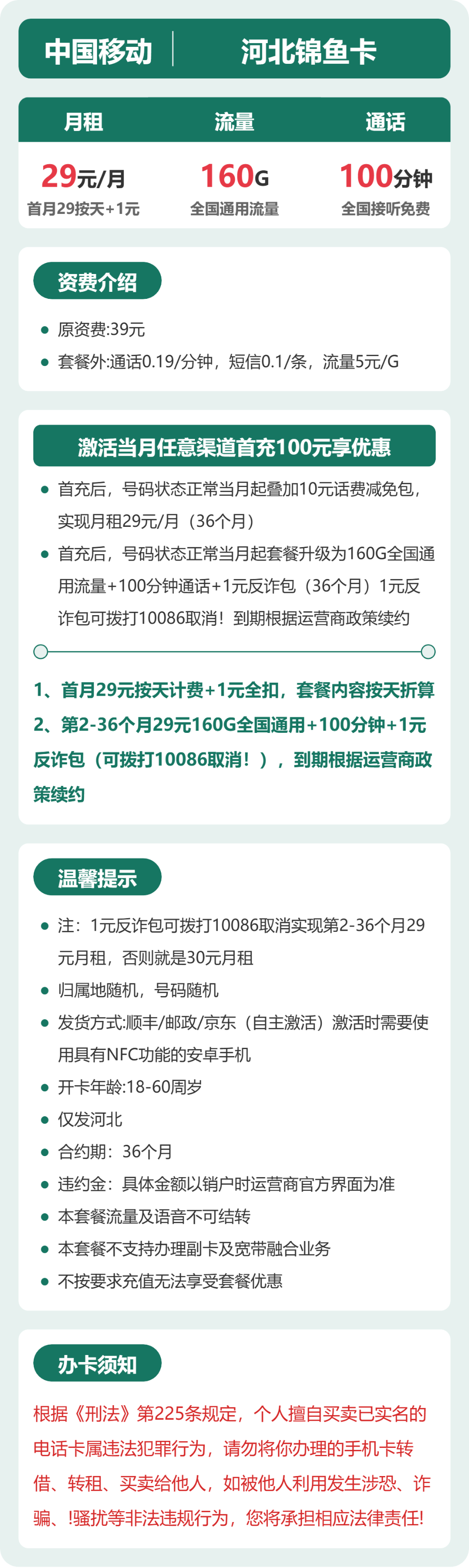 河北锦鱼卡29元包160G+100分钟详情图1