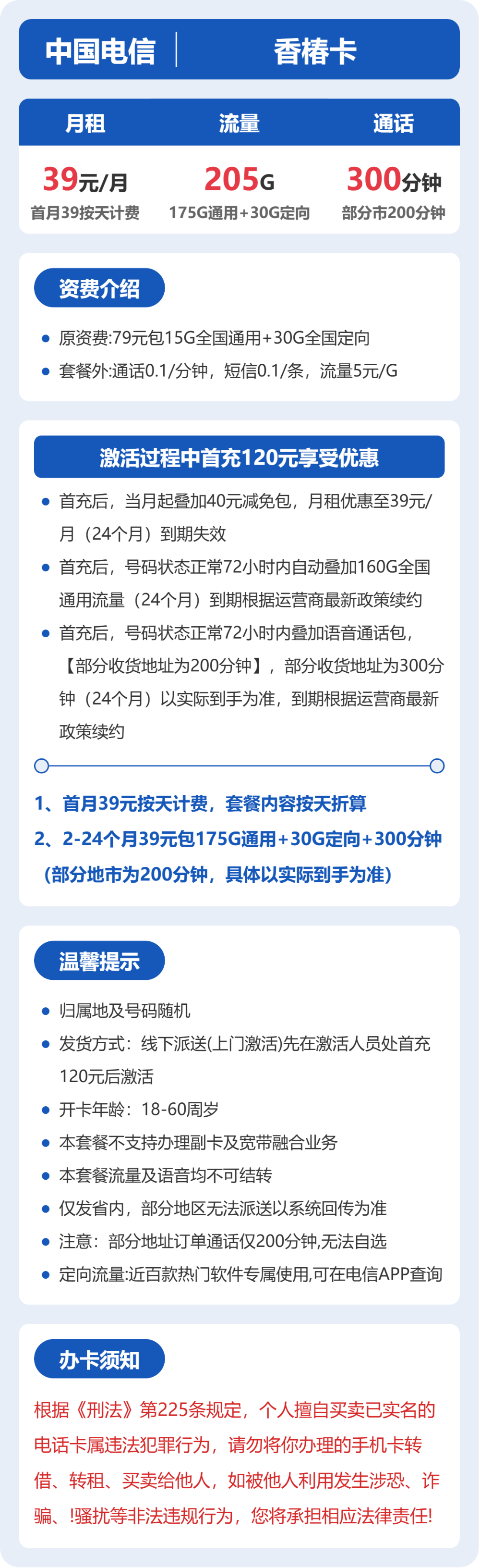 省内香椿卡39元包205G+300分钟详情图1