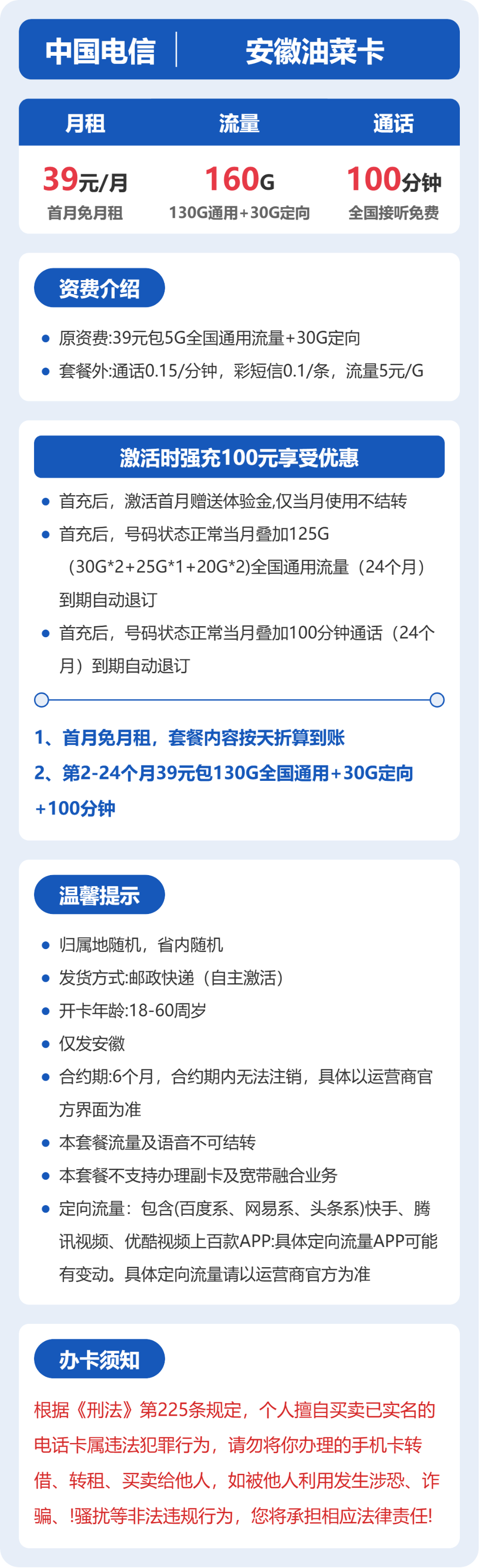 安徽油菜卡39元包160G+100分钟详情图1