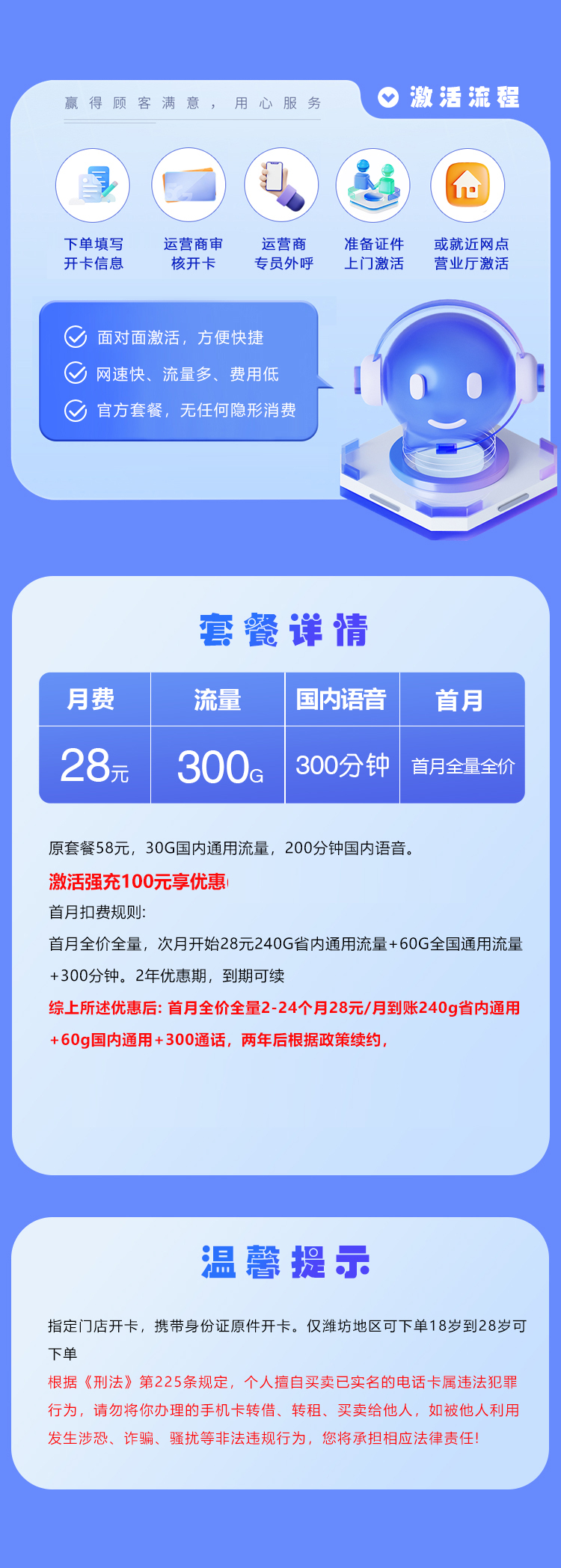 联通潍坊专属卡【28元300G+300分钟】详情图1