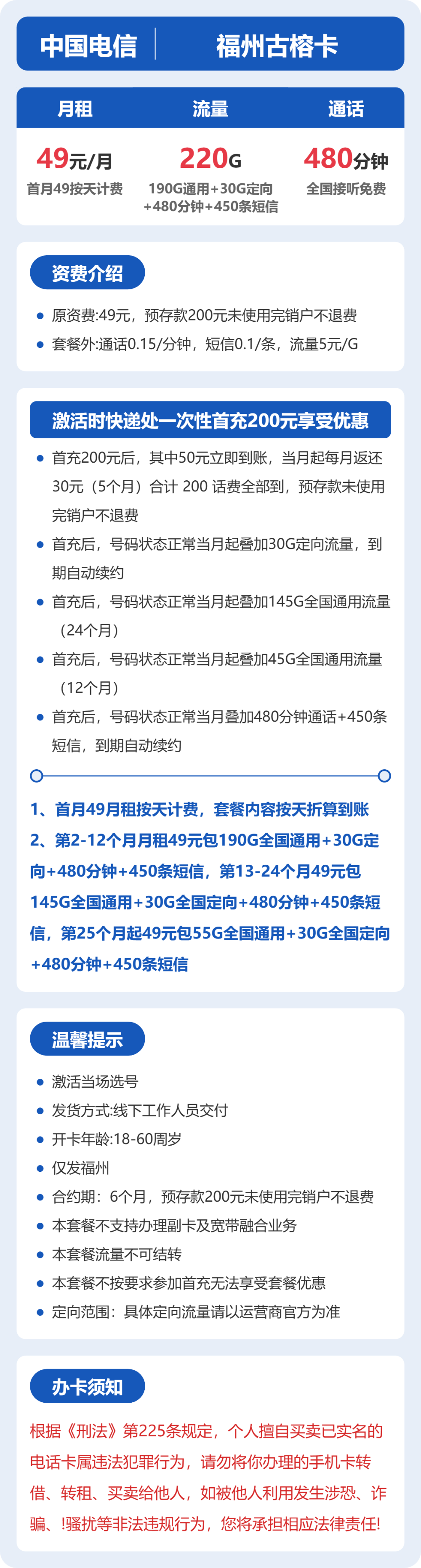 福州古榕卡49元包220G+480分钟详情图1
