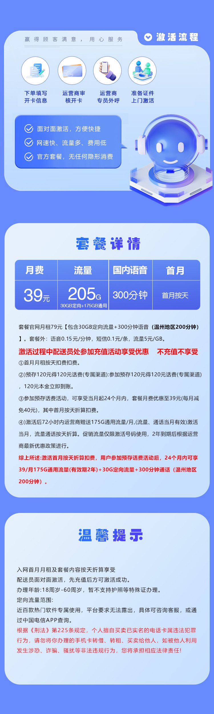 浙江省内电信卡2.0【39元205G+300分钟】详情图1