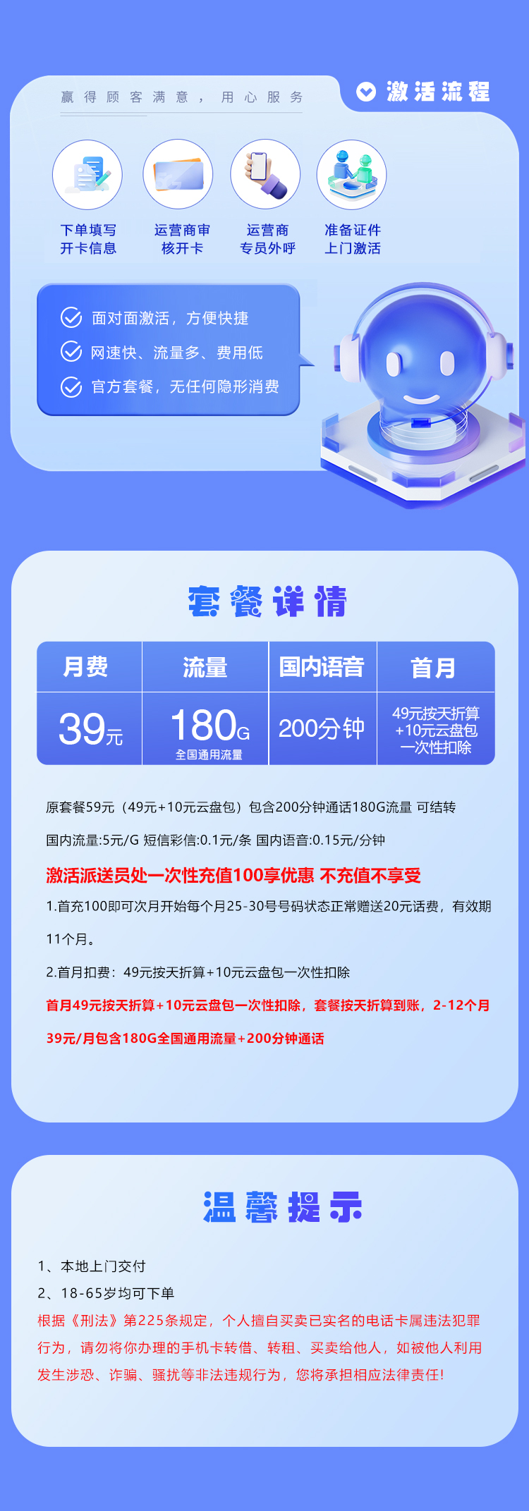 湖北联通专属卡 【39元180G+200分钟】详情图1