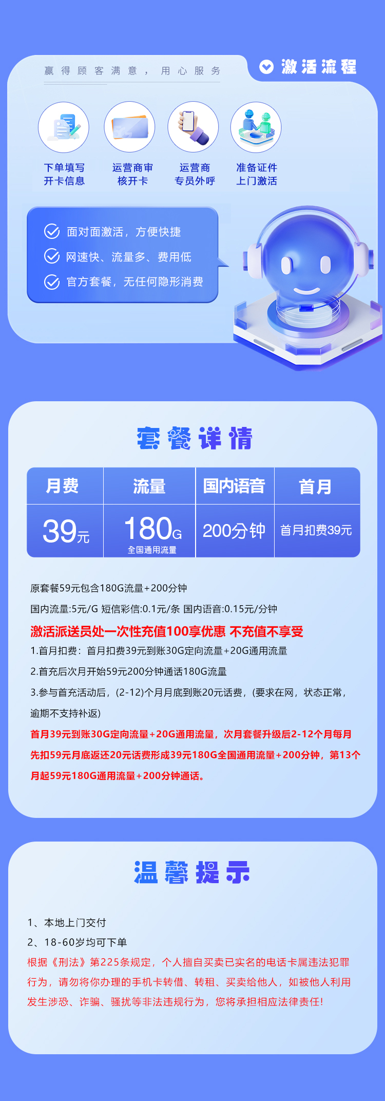 湖北联通省内专享卡【39元180G+200分钟】详情图1