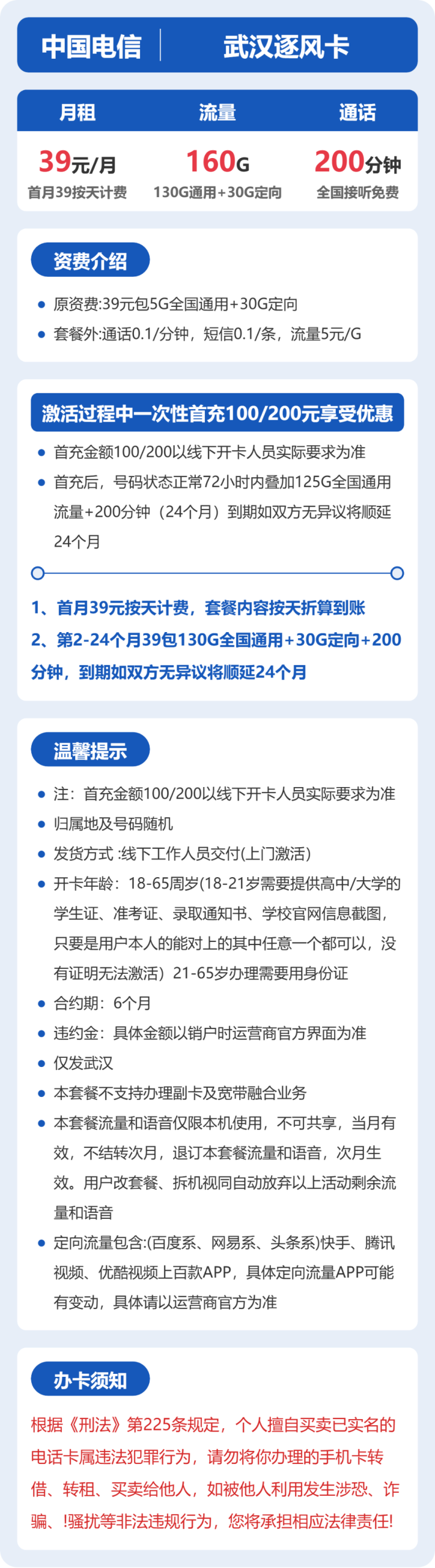 武汉逐风卡39元包160G+200分钟详情图1
