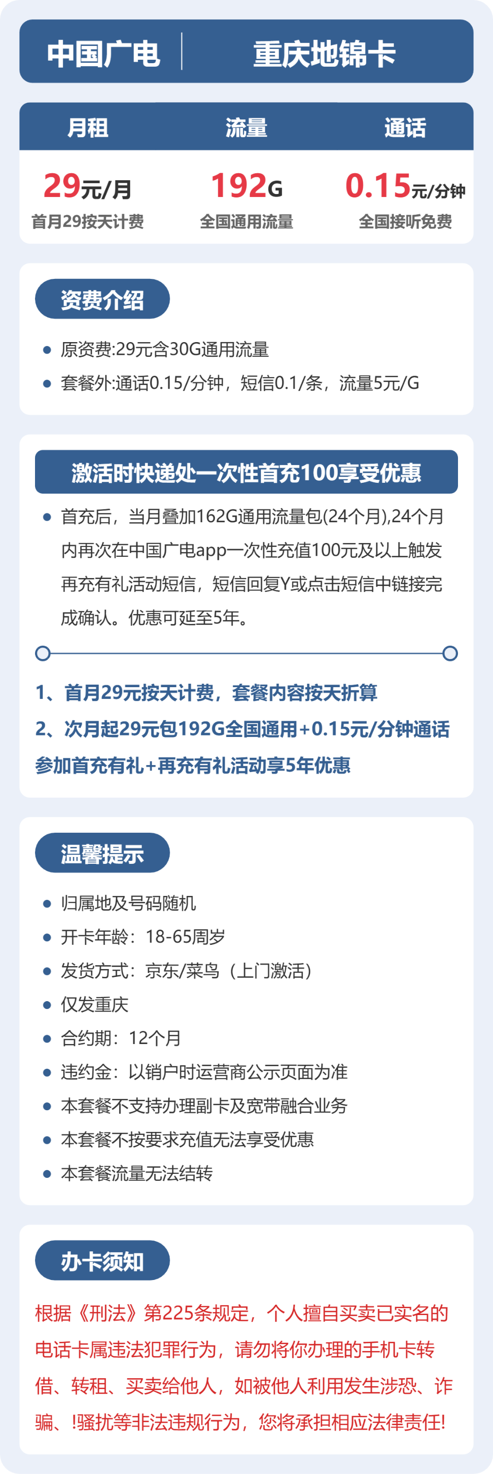 重庆地锦卡29元包192G+0.15元/分钟详情图1
