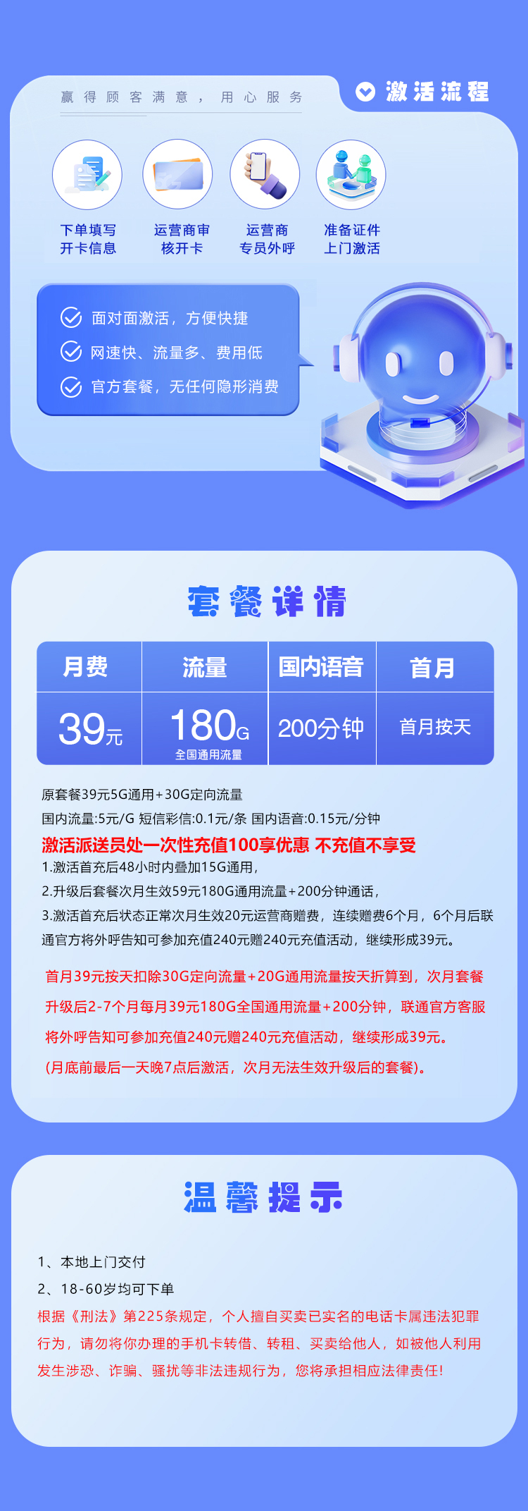 湖北联通省内卡2.0【39元180G+200分钟】详情图1