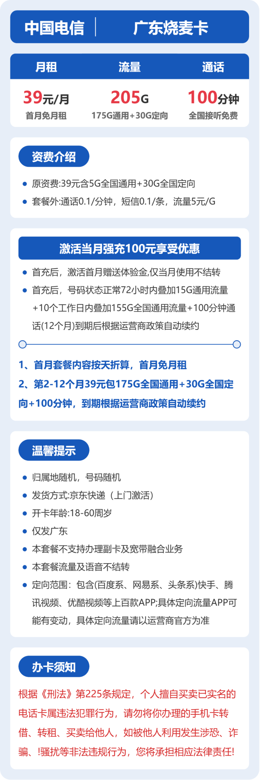广东烧麦卡39元包205G+100分钟详情图1