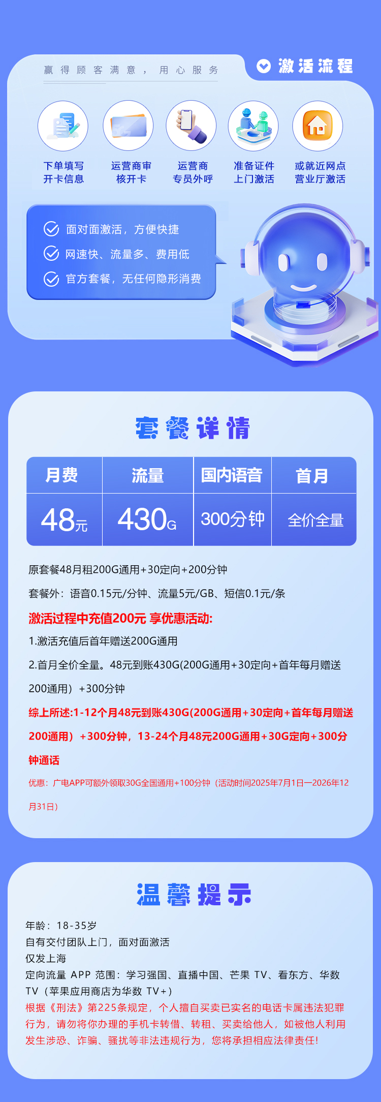 广电上海专属卡【48元430G+300分钟】详情图1