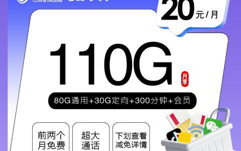 移动飞岭卡【20元110G+300分钟+会员】套餐介绍