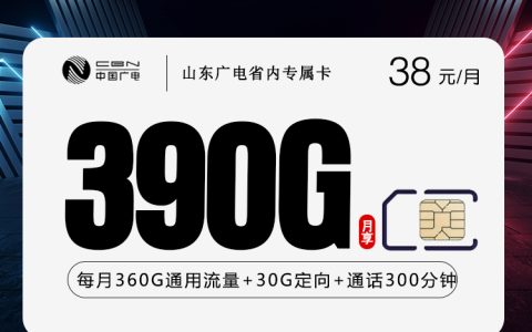 山东广电省内专属卡【38元390G+300分钟】套餐介绍